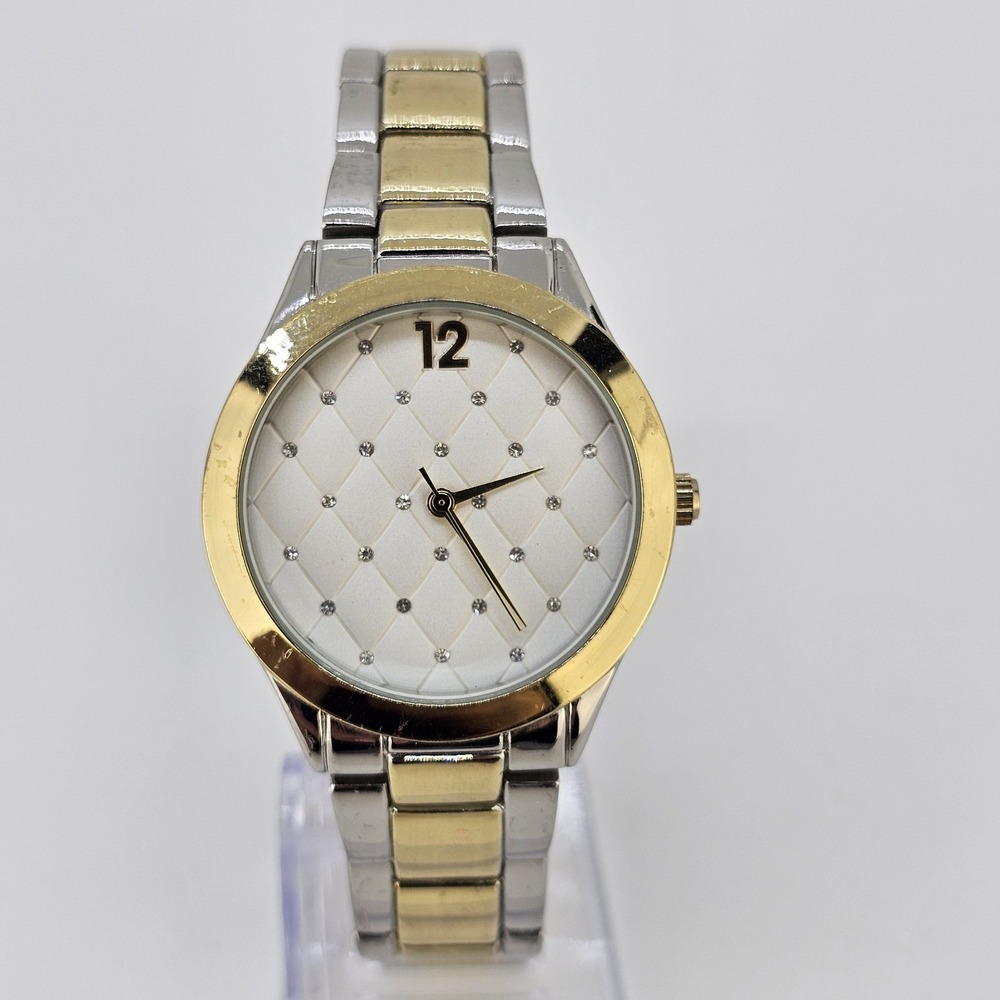 Women's Analog Watch 35MM Gray Dial Two Tone Bracelet Bands 6.5" NEW Battery